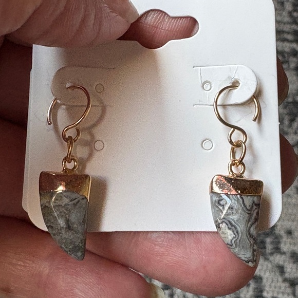 Genuine Agate Gemstone Earrings  Boutique Artisan Design | 14k Gold Filled Ear W - Picture 1 of 2